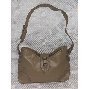 Women Tan Solid Shoulder Bag Zip Top Silver Hardware Buckle Accent Inner Pockets